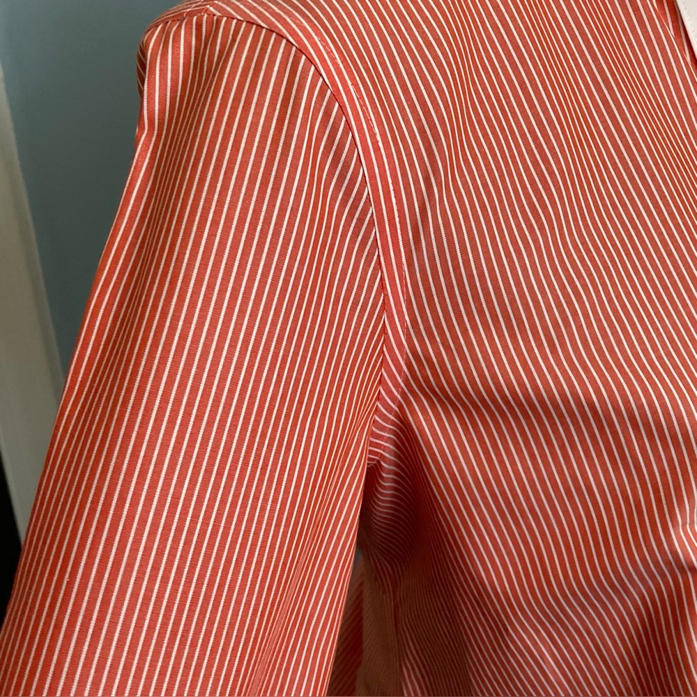 Jones New York Collection Pinstripe French Cuff Button-Down Red White Medium - Picture 5 of 12
